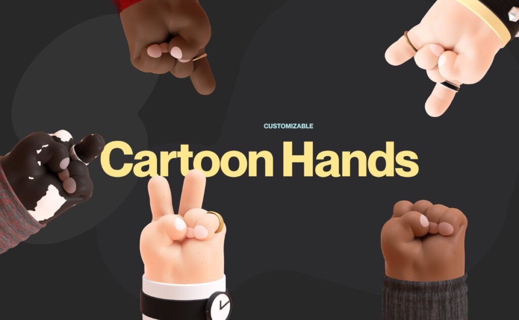 Several "customizable cartoon hands" with fingers in different positions