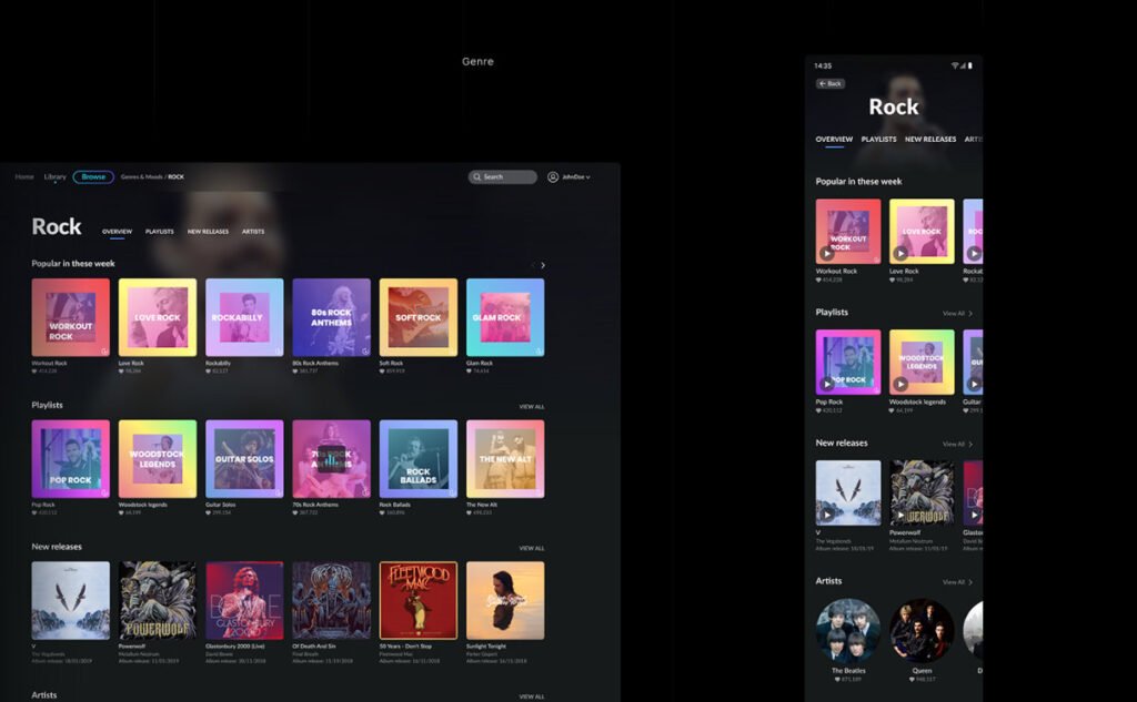 Music genre selection interface for desktop and smartphone