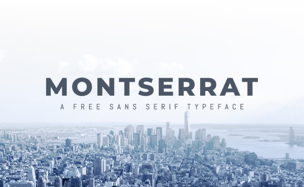 Title "Montserrat - A free sans serif typeface" with a picture of a city in the background