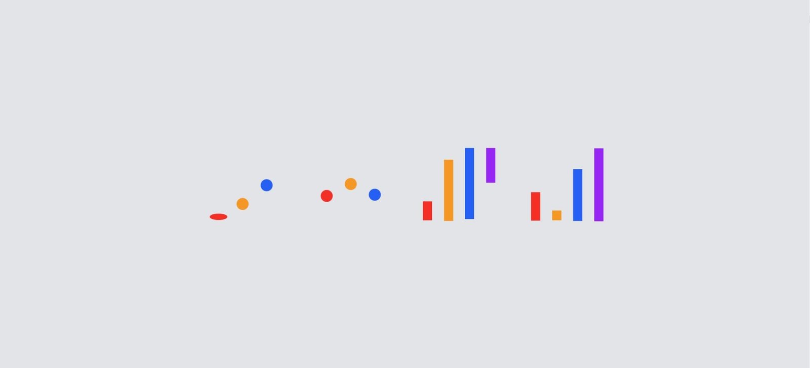 Bouncy preloaders with red, yellow, blue and purple circles and vertical bars