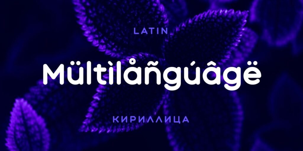 Word "Multilanguage" written with the Aqum font with different accents