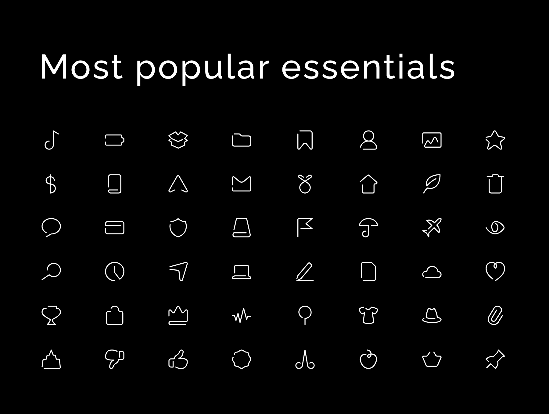 Unoline presentation of 'Most popular essentials' icons