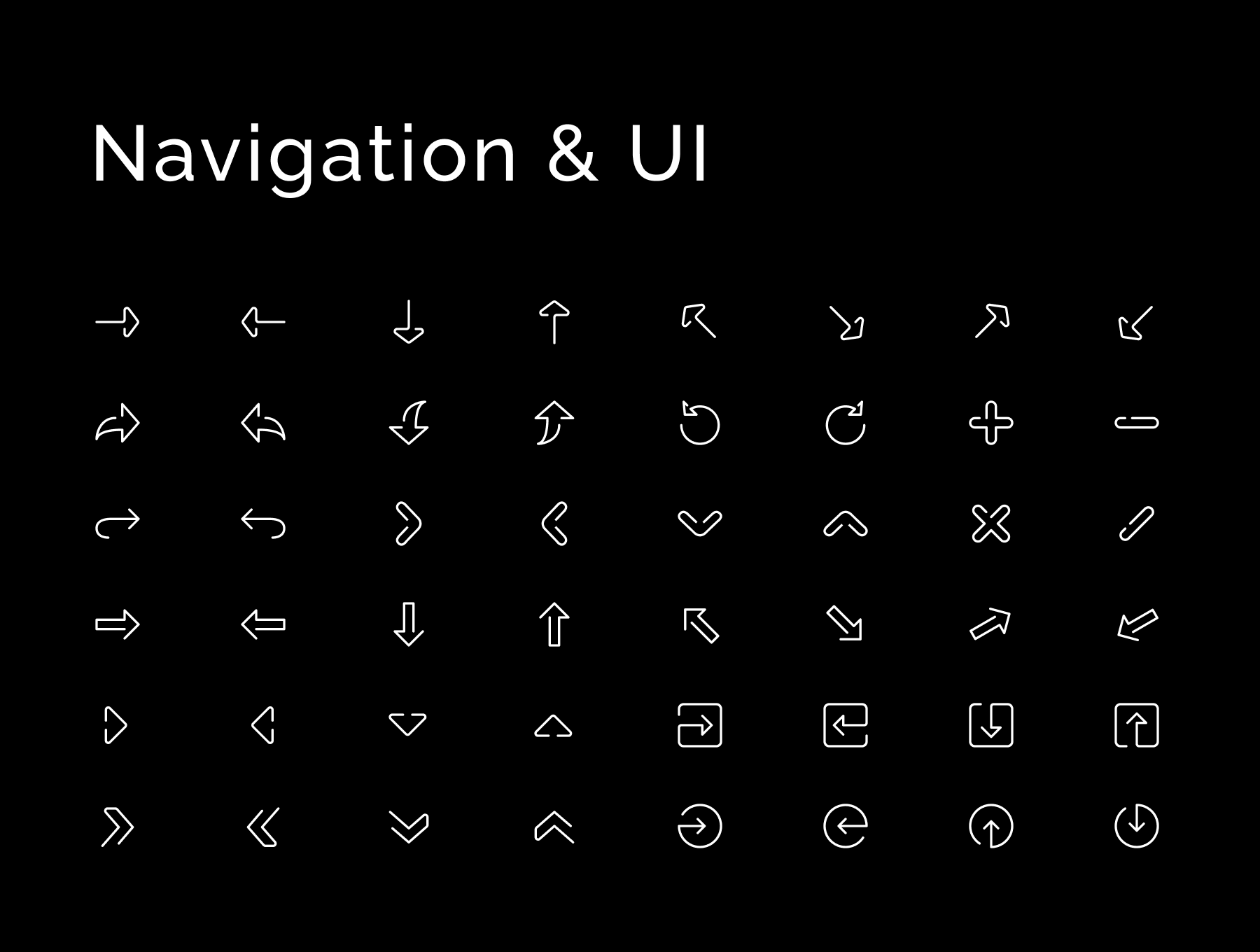 Unoline presentation of 'Navigation and UI' icons