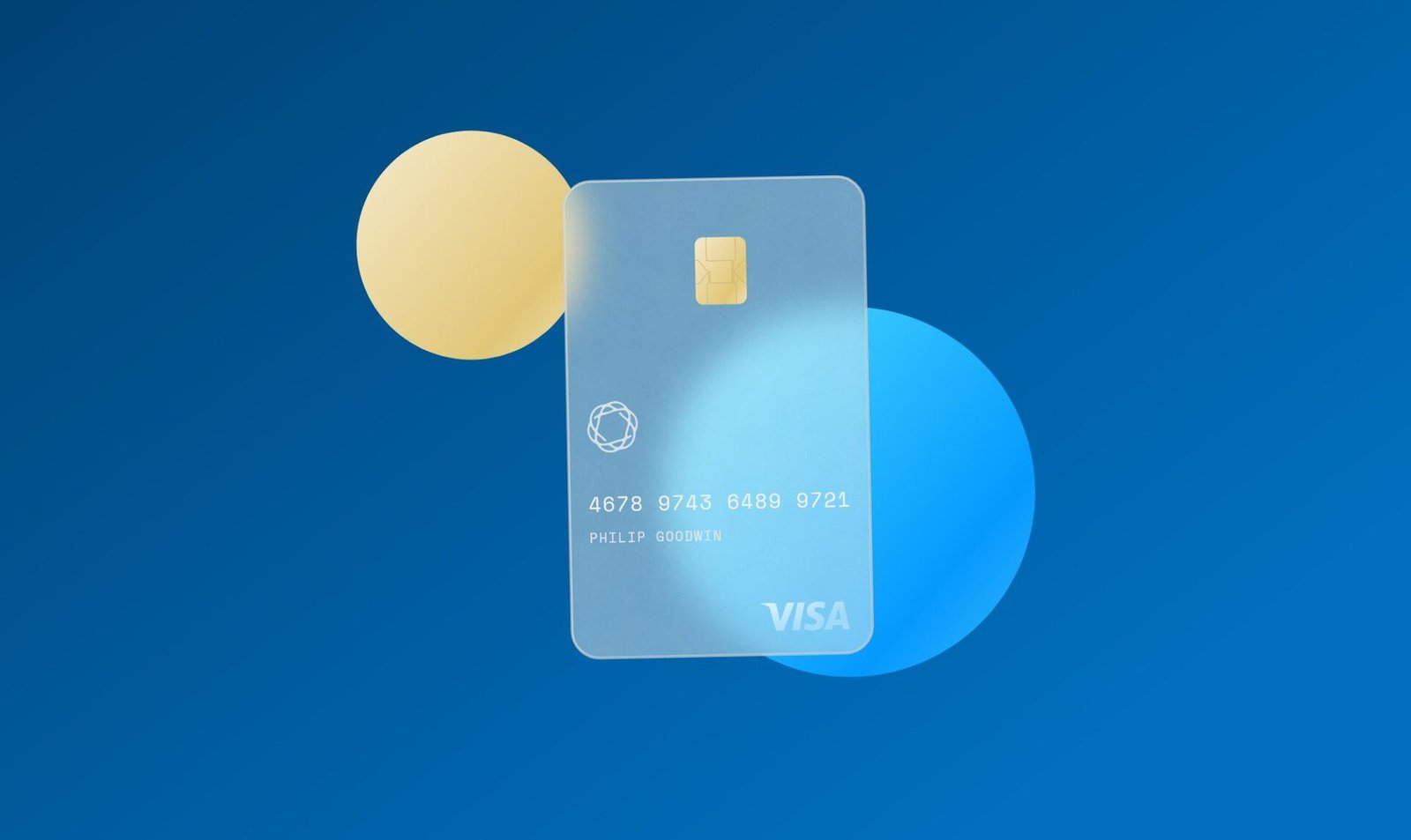 Animated Visa bank card with semi-transparent Glassmorphism style and blur effect